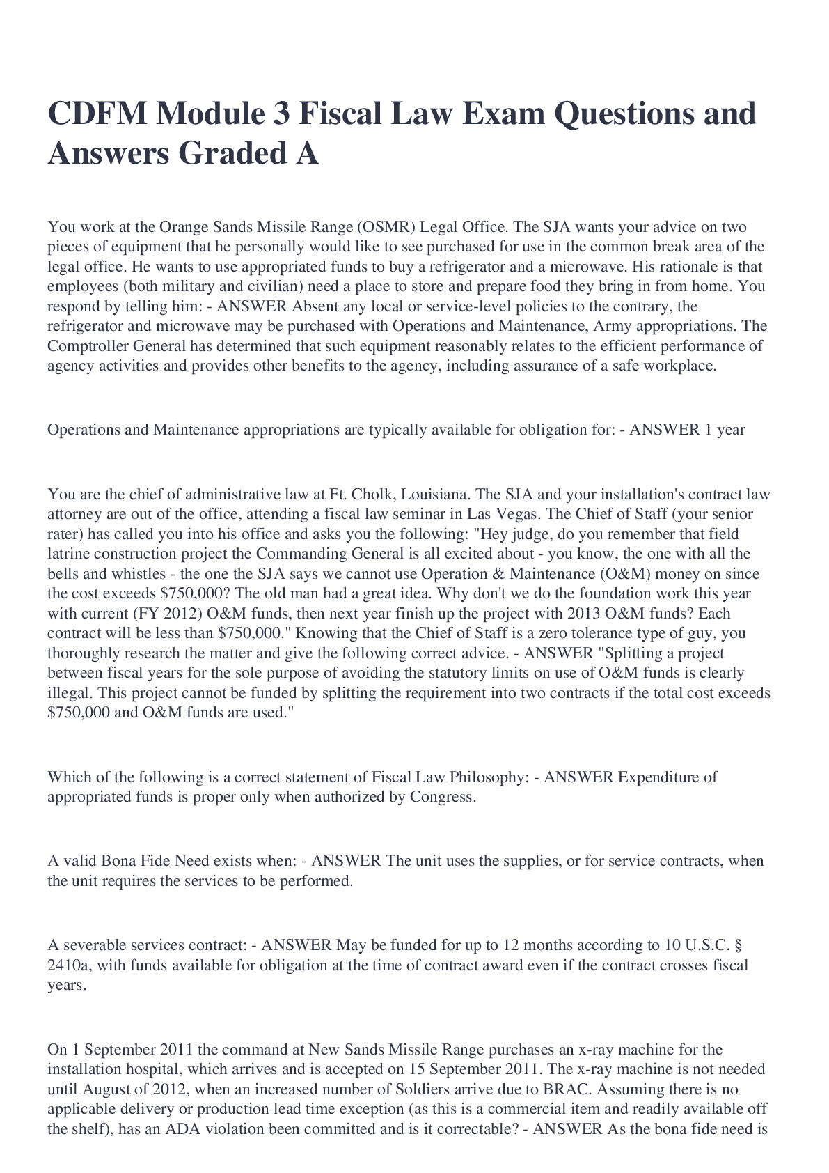 Preview image for CDFM Module 3 Fiscal Law Exam Questions and Answers Graded A